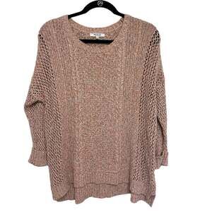 Madewell Marled Plaza Cotton Blend Scoop Neck Pullover Sweater in Pink - Size M